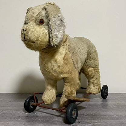 Vintage Pedigree Soft Toys 1940s/50's Mohair Dog Push Along Walker Toy Prop Rare