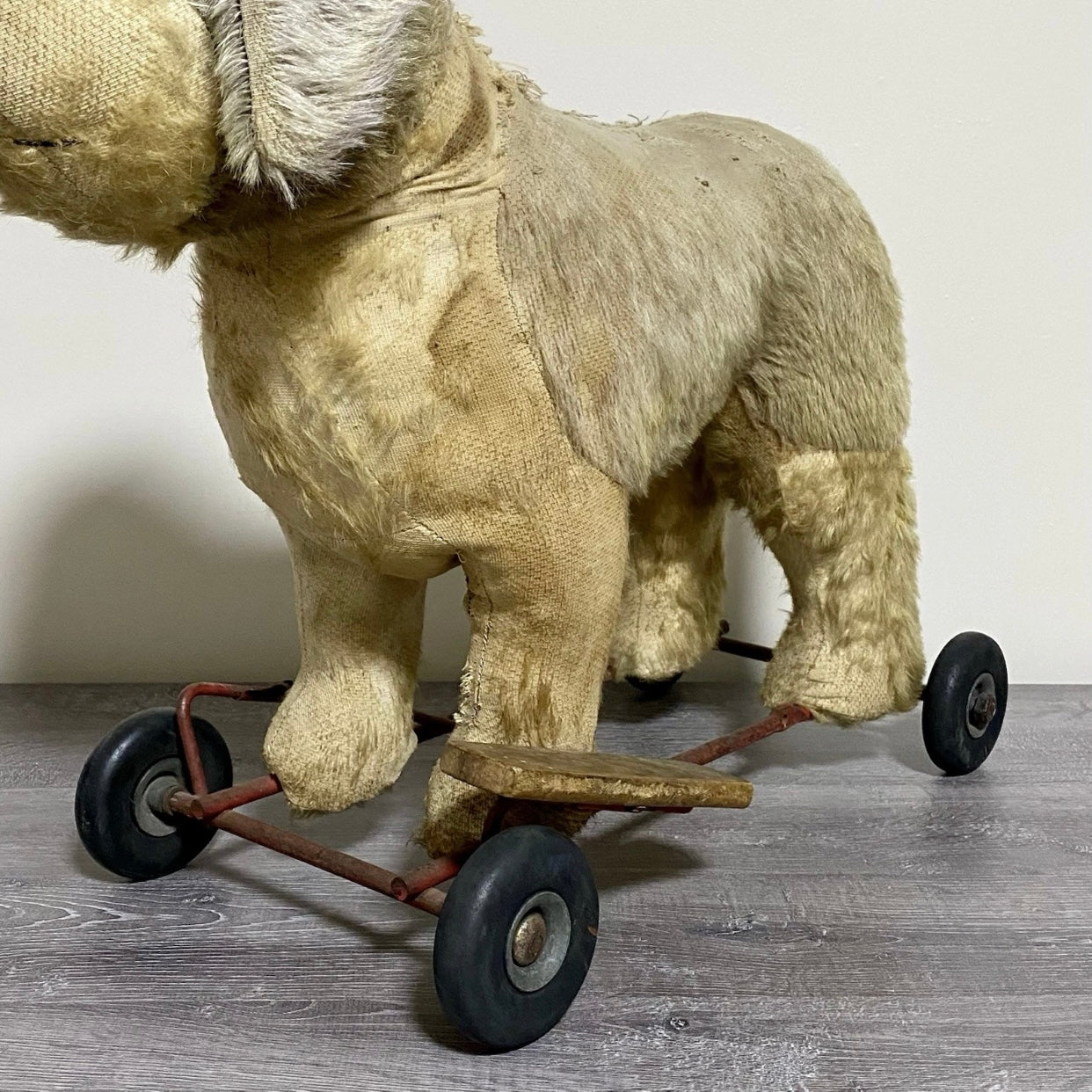Vintage Pedigree Soft Toys 1940s/50's Mohair Dog Push Along Walker Toy Prop Rare