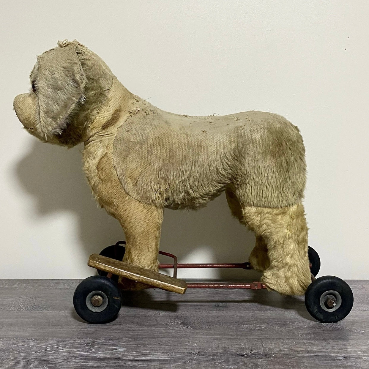 Vintage Pedigree Soft Toys 1940s/50's Mohair Dog Push Along Walker Toy Prop Rare