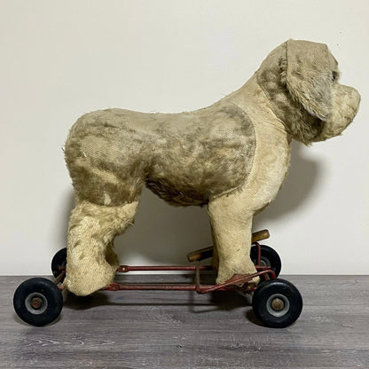 Vintage Pedigree Soft Toys 1940s/50's Mohair Dog Push Along Walker Toy Prop Rare