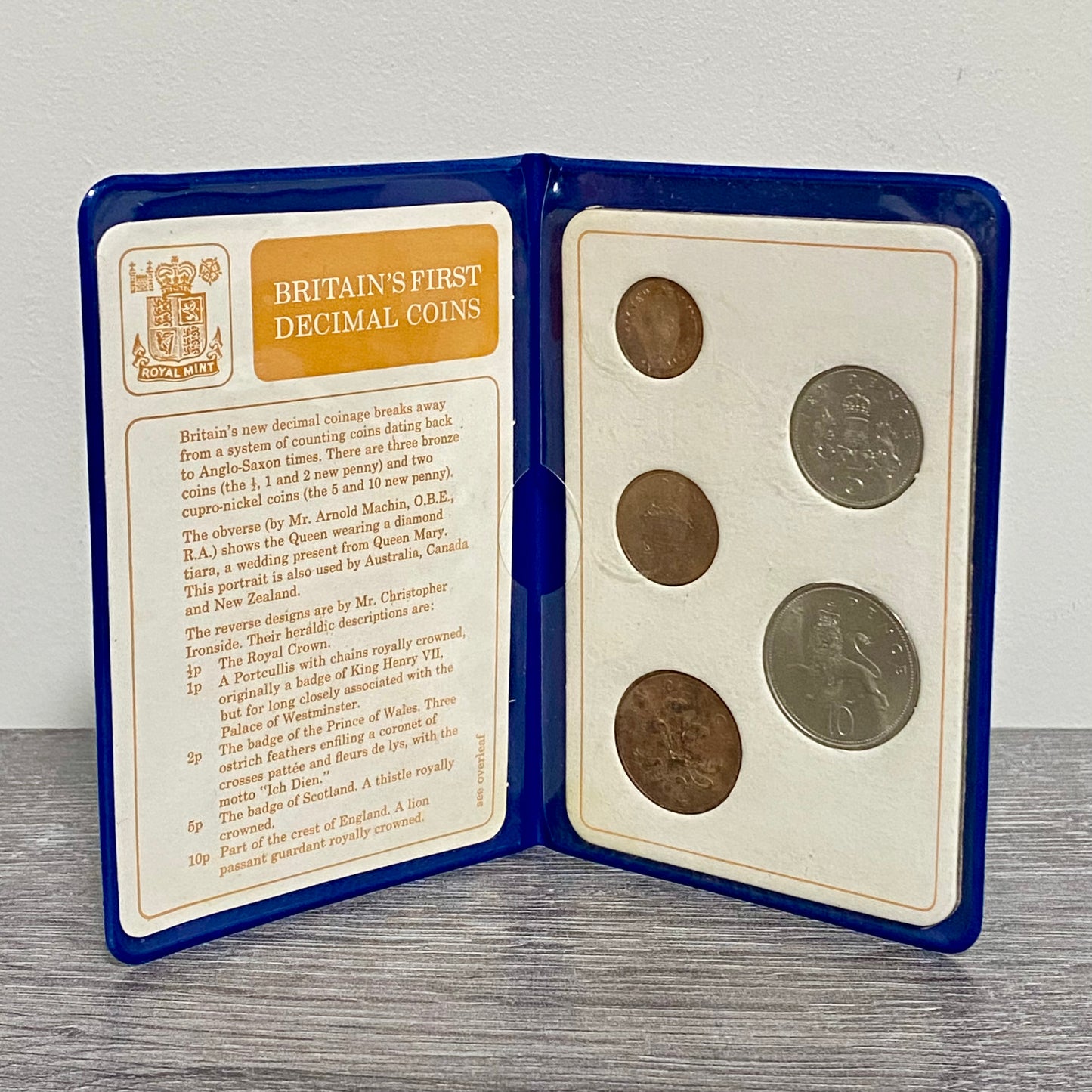 Vintage GB Britain's First Decimal Coin Set In Plastic Small Booklet Folder UNC