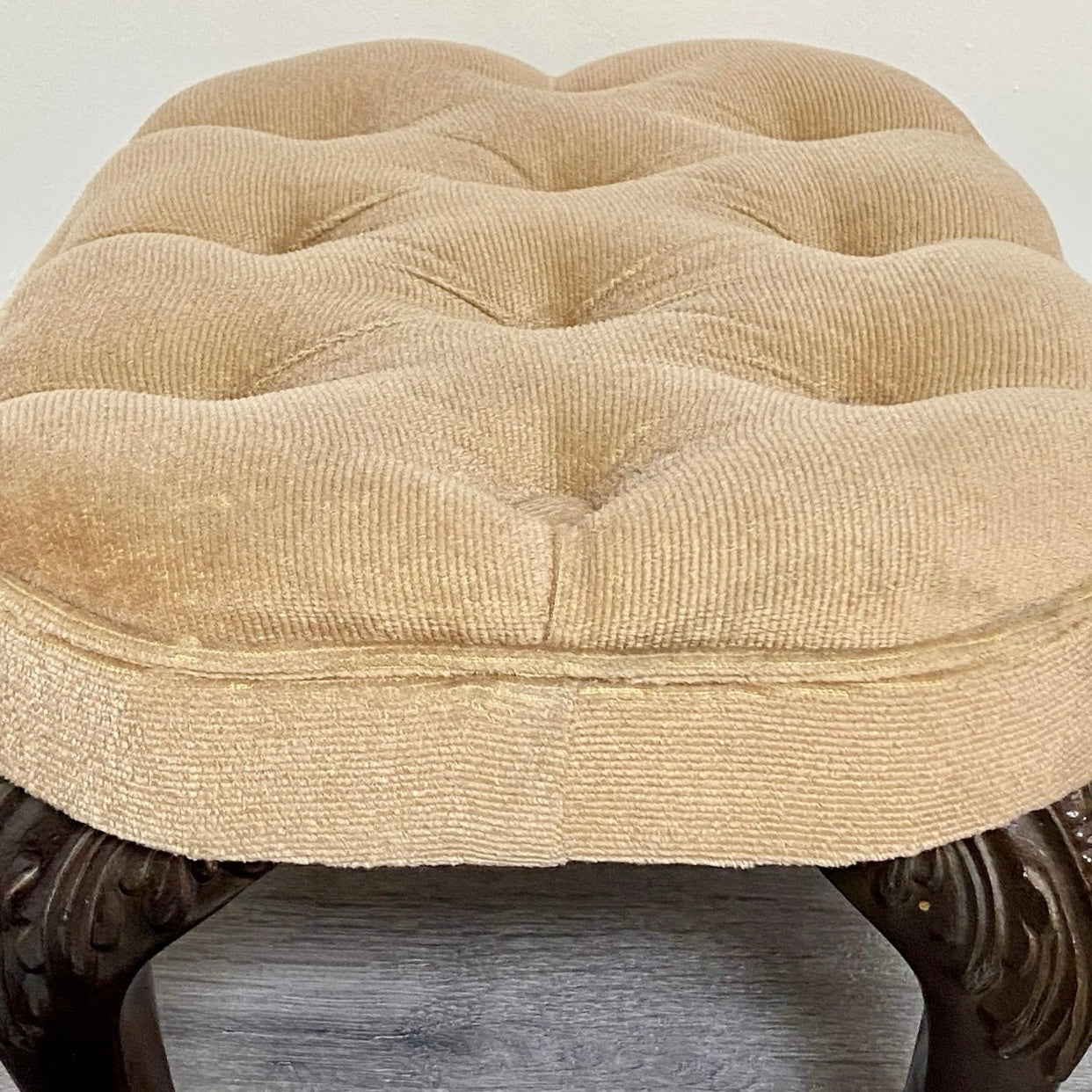 Antique Georgian Style Tufted Ottoman Soft Plush Footstool Art Deco Stool Rare