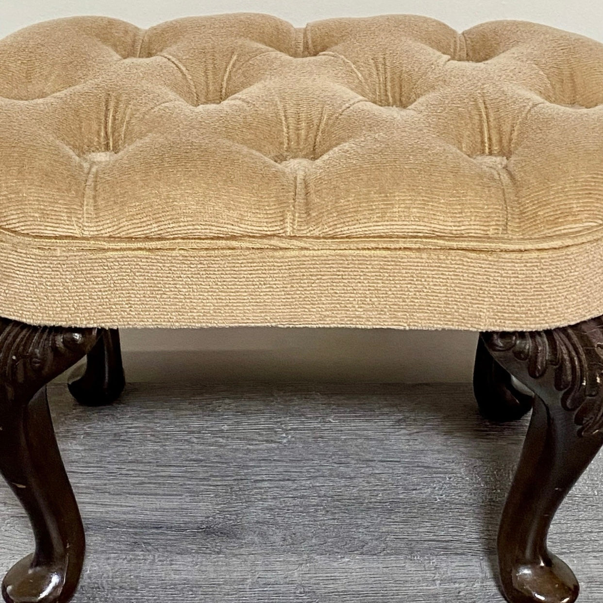 Antique Georgian Style Tufted Ottoman Soft Plush Footstool Art Deco Stool Rare