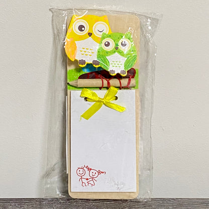 Fridge Magnet Wooden Owl Magnetic Mini Shopping List Notepad With Pencil & Clip