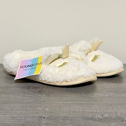 Youngfine Unicorn White Soft Plush Fur Slippers Girls Children Youth UK Size 1/2