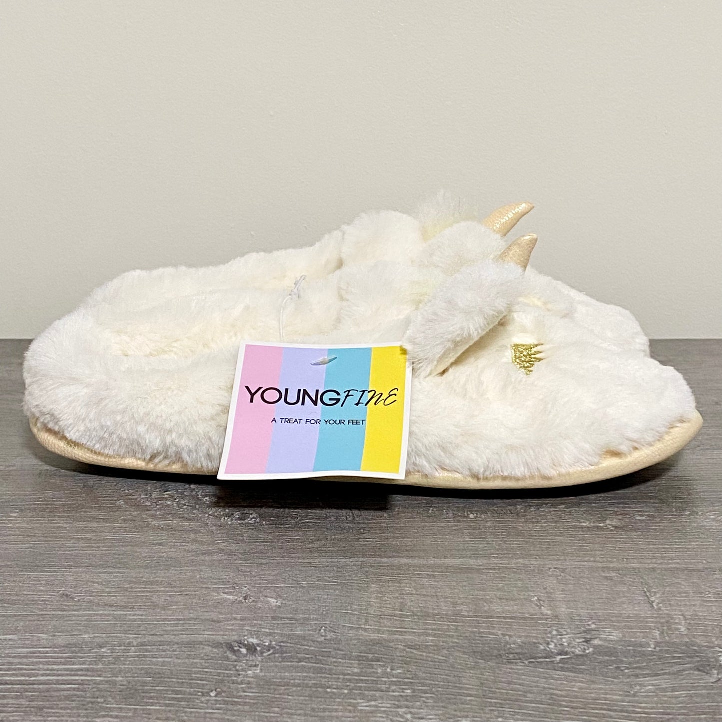 Youngfine Unicorn White Soft Plush Fur Slippers Girls Children Youth UK Size 1/2
