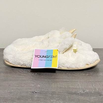 Youngfine Unicorn White Soft Plush Fur Slippers Girls Children Youth UK Size 1/2