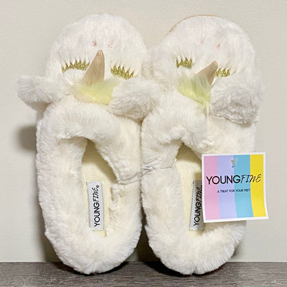 Youngfine Unicorn White Soft Plush Fur Slippers Girls Children Youth UK Size 1/2