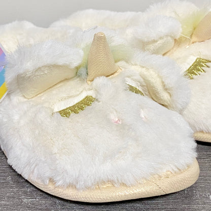 Youngfine Unicorn White Soft Plush Fur Slippers Girls Children Youth UK Size 1/2