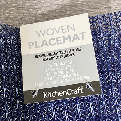 2x KitchenCraft Woven Blue Rectangular Placemat Dining Table Mat Protection Pair