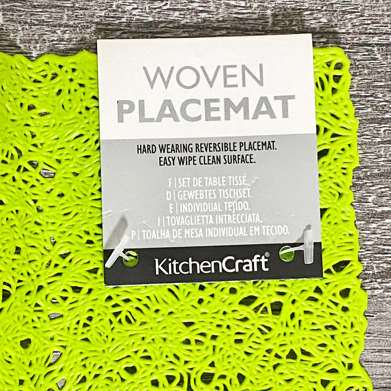 1x KitchenCraft Woven Green Rectangular Placemat Dining Table Hard Wearing Mat