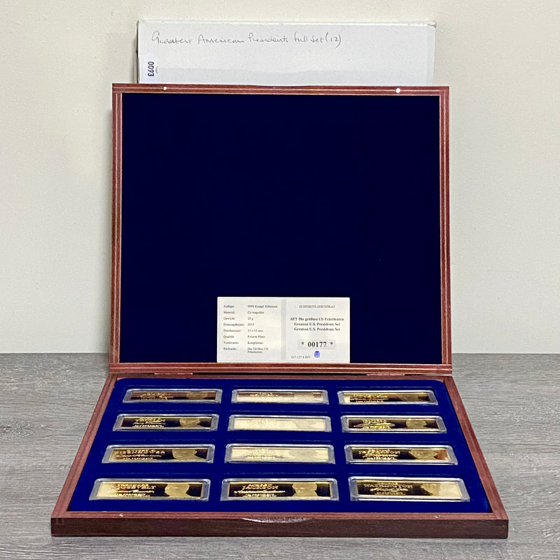 Windsor Mint Greatest American US Presidents Ingot Set 24k Cu Gold Plated & Case