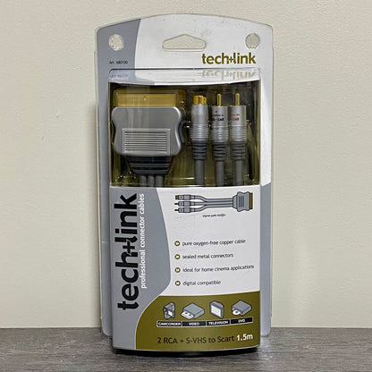 Techlink 2 RCA + S-VHS To Scart 1.5M Meter Cable Video TV DVD Brand New & Sealed