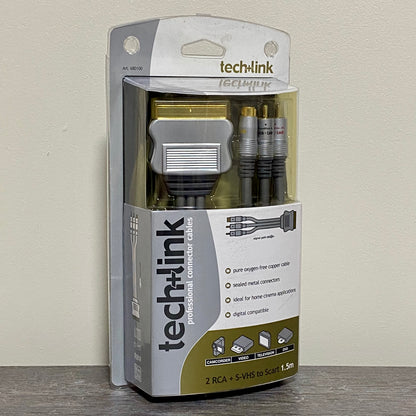 Techlink 2 RCA + S-VHS To Scart 1.5M Meter Cable Video TV DVD Brand New & Sealed