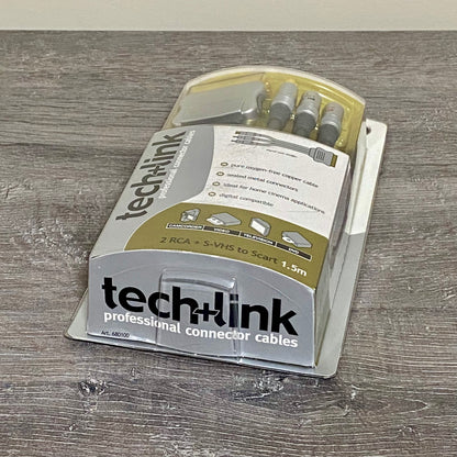 Techlink 2 RCA + S-VHS To Scart 1.5M Meter Cable Video TV DVD Brand New & Sealed