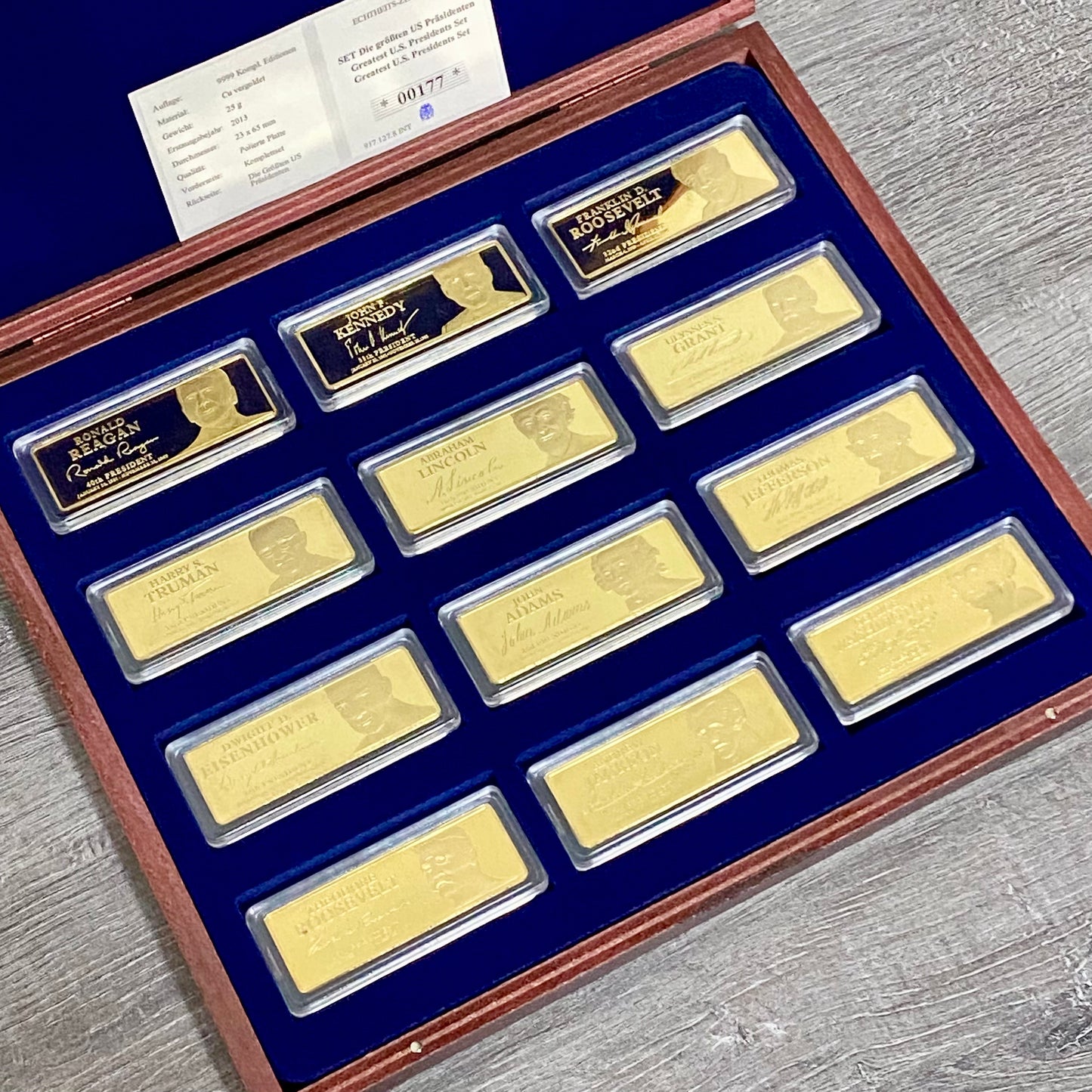Windsor Mint Greatest American US Presidents Ingot Set 24k Cu Gold Plated & Case
