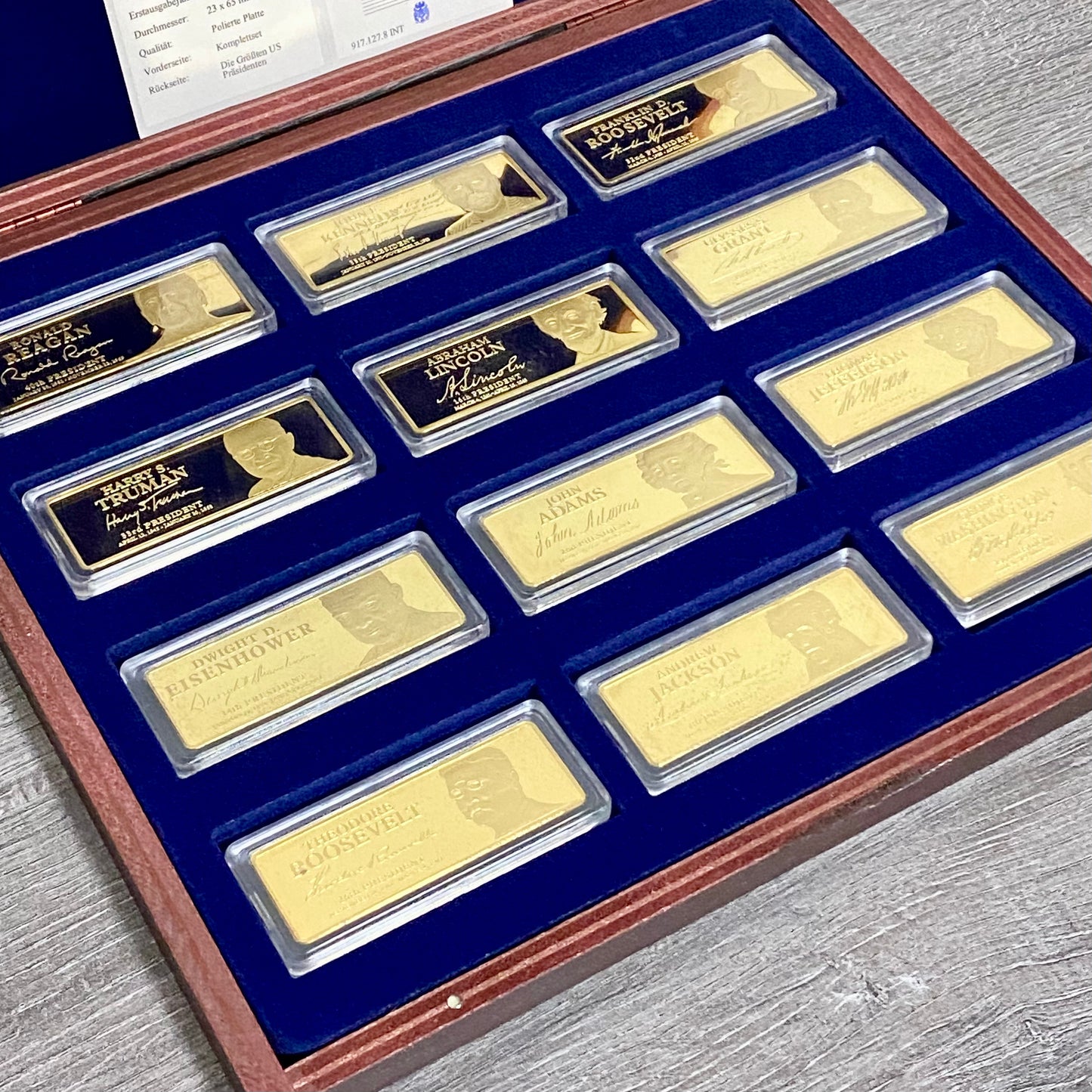 Windsor Mint Greatest American US Presidents Ingot Set 24k Cu Gold Plated & Case