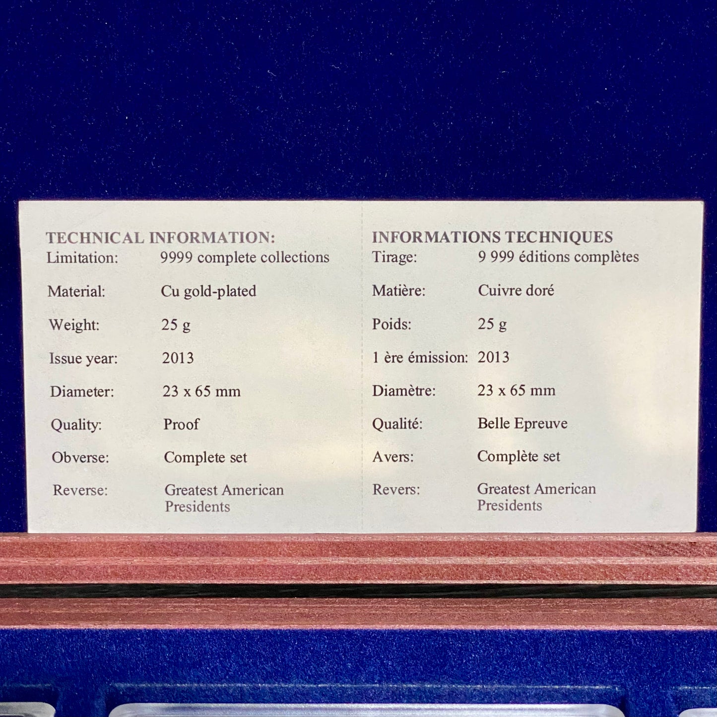 Windsor Mint Greatest American US Presidents Ingot Set 24k Cu Gold Plated & Case