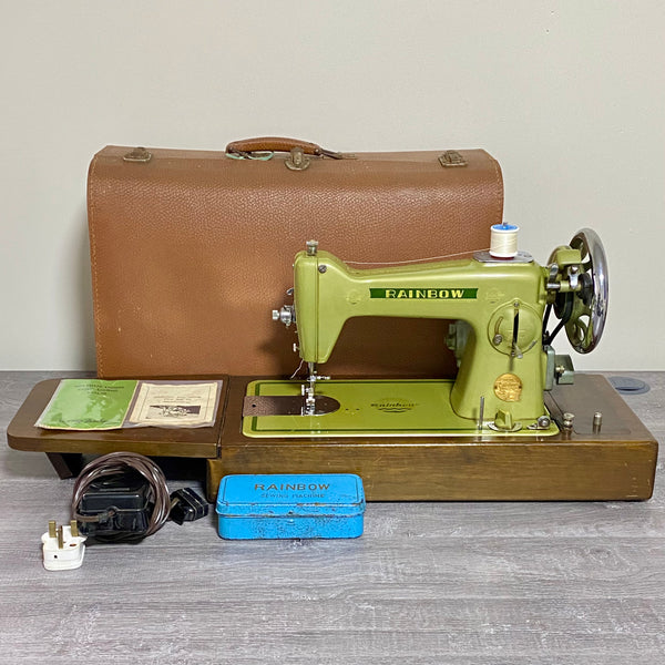 Vintage Rainbow Electric Sewing Machine Gold Colour & Carry Case VGC Very Rare