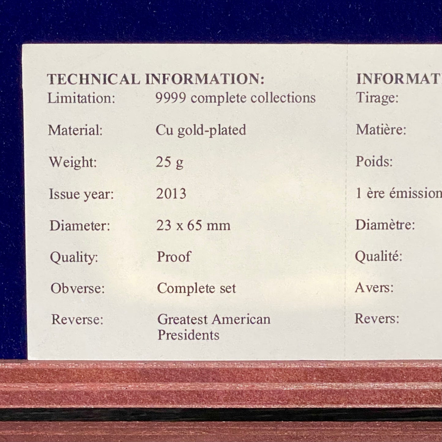 Windsor Mint Greatest American US Presidents Ingot Set 24k Cu Gold Plated & Case
