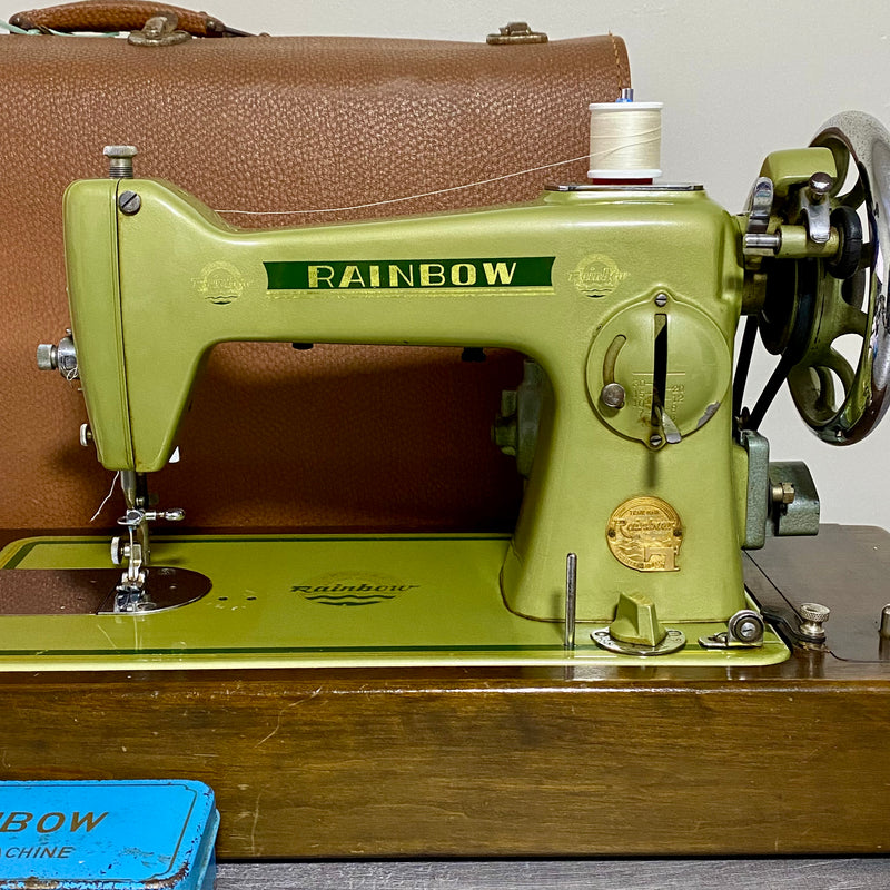 Vintage Rainbow Electric Sewing Machine Gold Colour & Carry Case VGC Very Rare