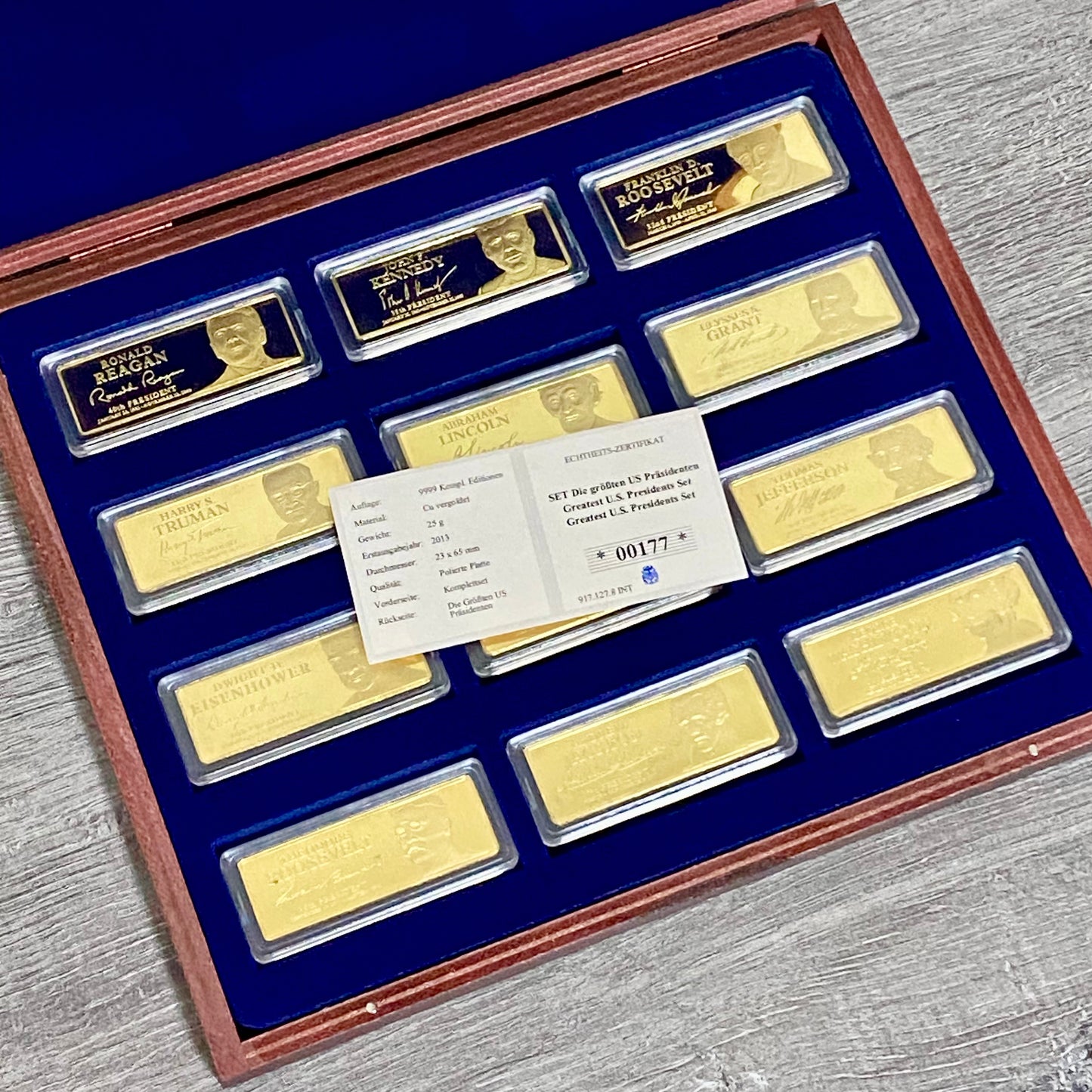 Windsor Mint Greatest American US Presidents Ingot Set 24k Cu Gold Plated & Case