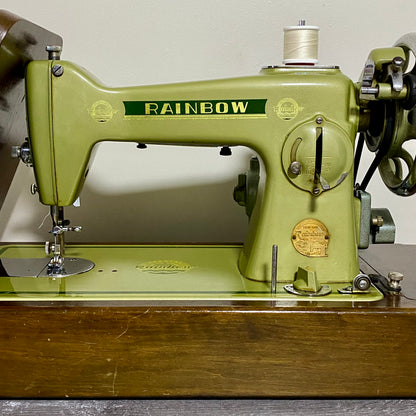 Vintage Rainbow Electric Sewing Machine Gold Colour & Carry Case VGC Very Rare