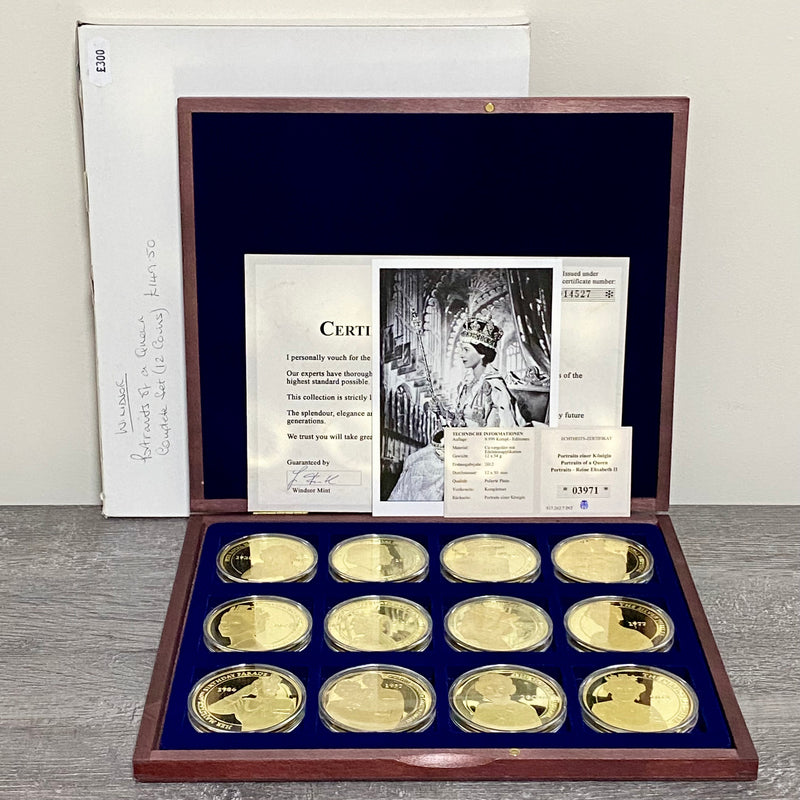 Windsor Mint Portrait Of A Queen Complete Set 24k Cu Gold Plated & Case + Print