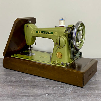 Vintage Rainbow Electric Sewing Machine Gold Colour & Carry Case VGC Very Rare