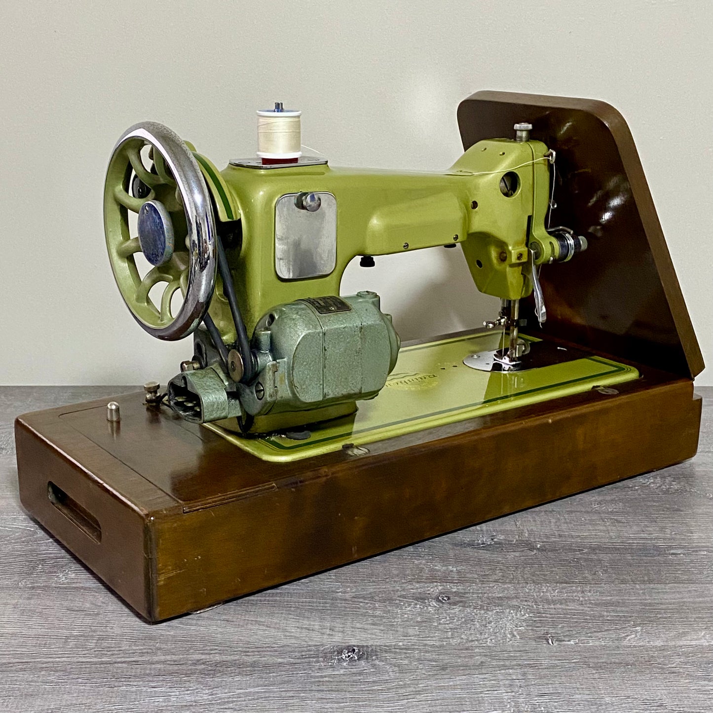 Vintage Rainbow Electric Sewing Machine Gold Colour & Carry Case VGC Very Rare
