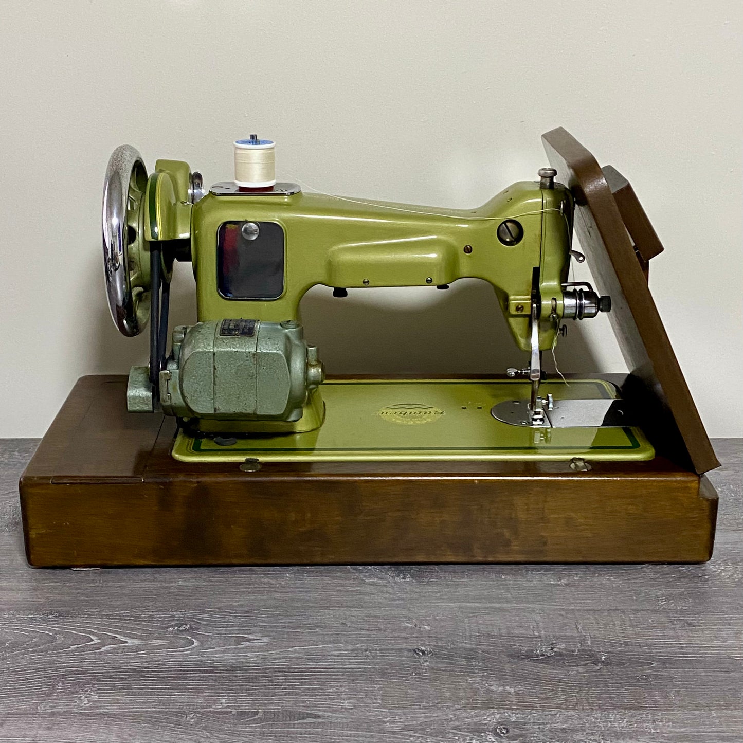 Vintage Rainbow Electric Sewing Machine Gold Colour & Carry Case VGC Very Rare