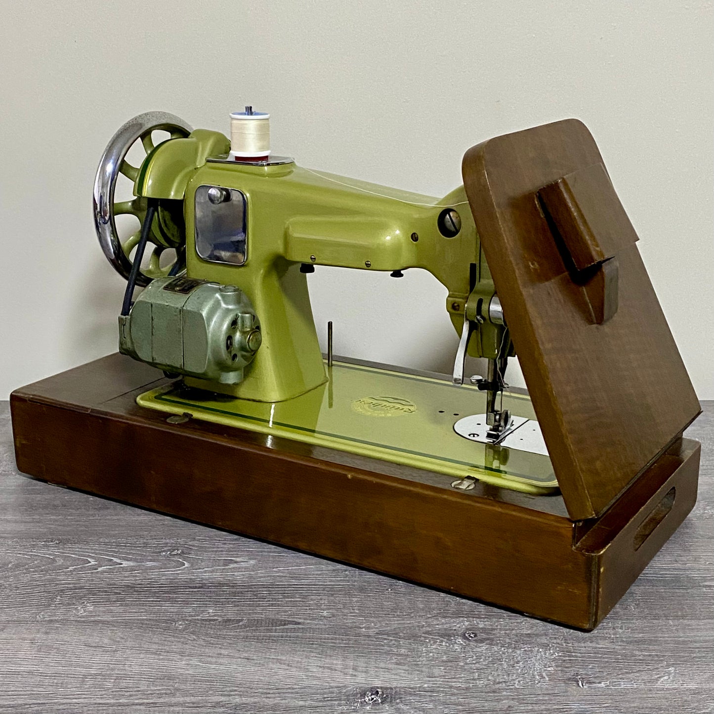 Vintage Rainbow Electric Sewing Machine Gold Colour & Carry Case VGC Very Rare