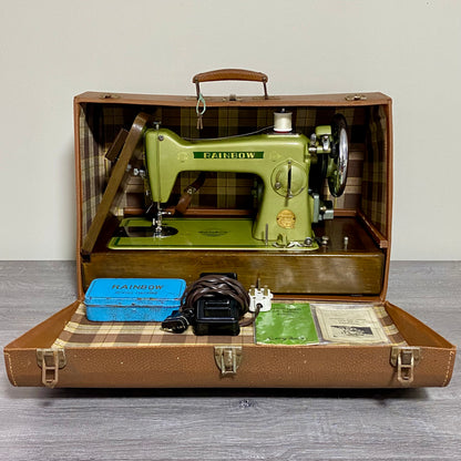 Vintage Rainbow Electric Sewing Machine Gold Colour & Carry Case VGC Very Rare