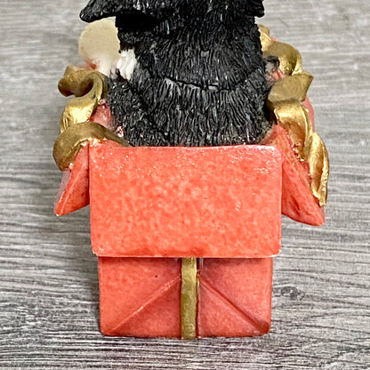 Vintage Small Collie Puppy Dog Sitting In Red Gift Box Christmas Ornament Figure