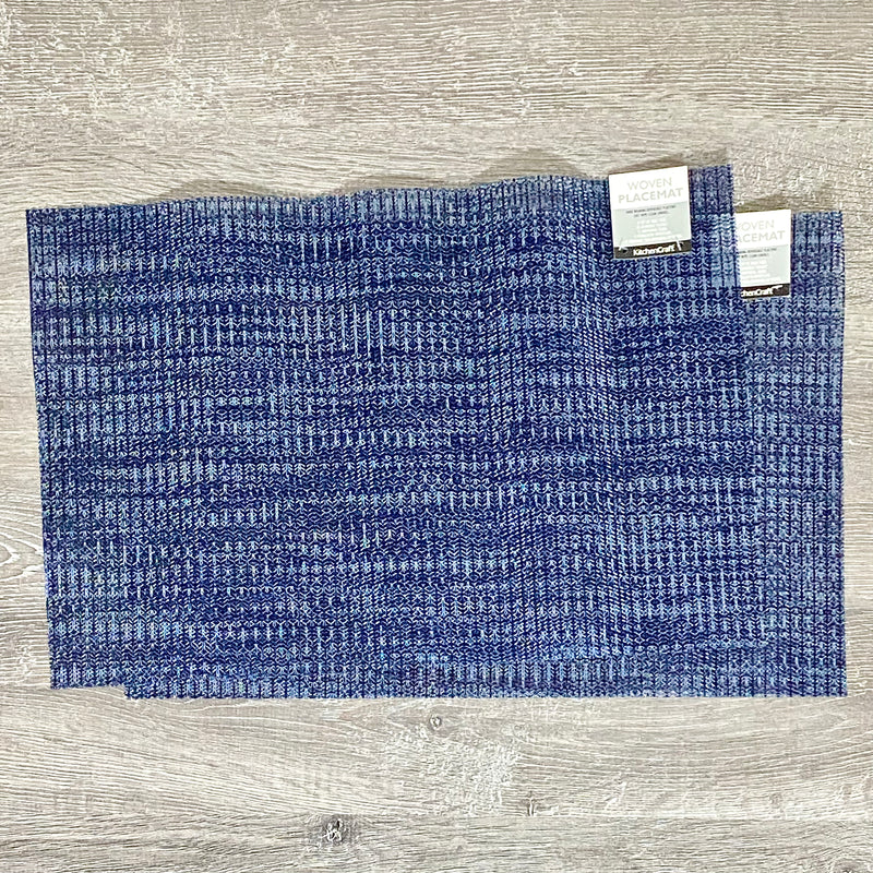 2x KitchenCraft Woven Blue Rectangular Placemat Dining Table Mat Protection Pair