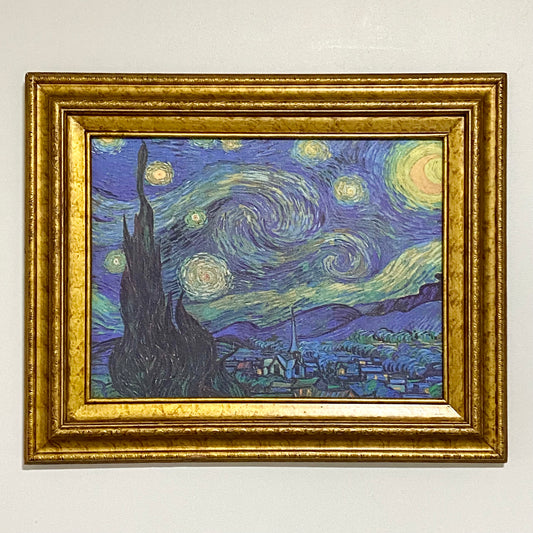 Vintage The Starry Night By Vincent Van Gogh Art Print On Canvas Gold Framed