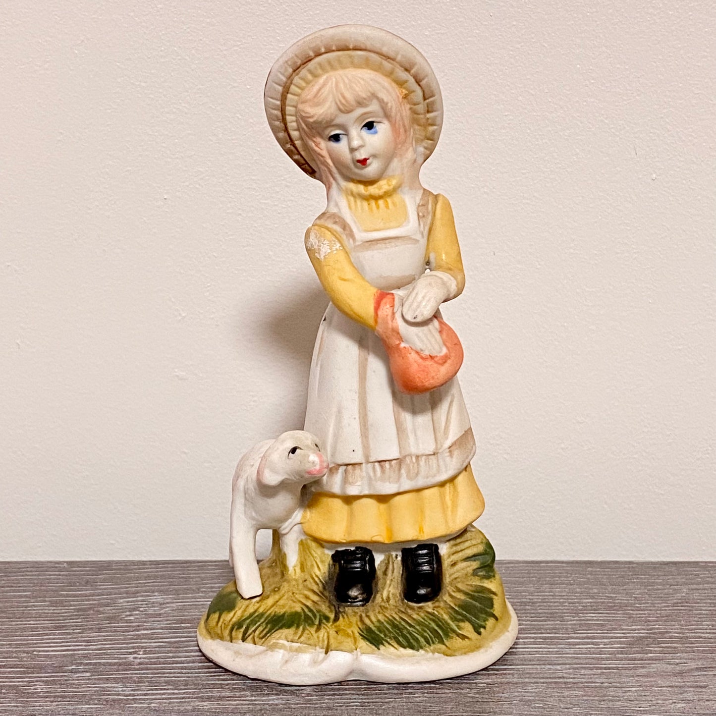Vintage Porcelain Lady Mary Had A Little Lamb Figurine Ornament Art Deco Figure