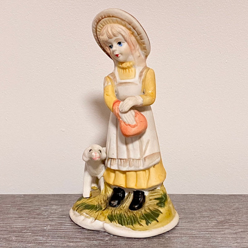 Vintage Porcelain Lady Mary Had A Little Lamb Figurine Ornament Art Deco Figure