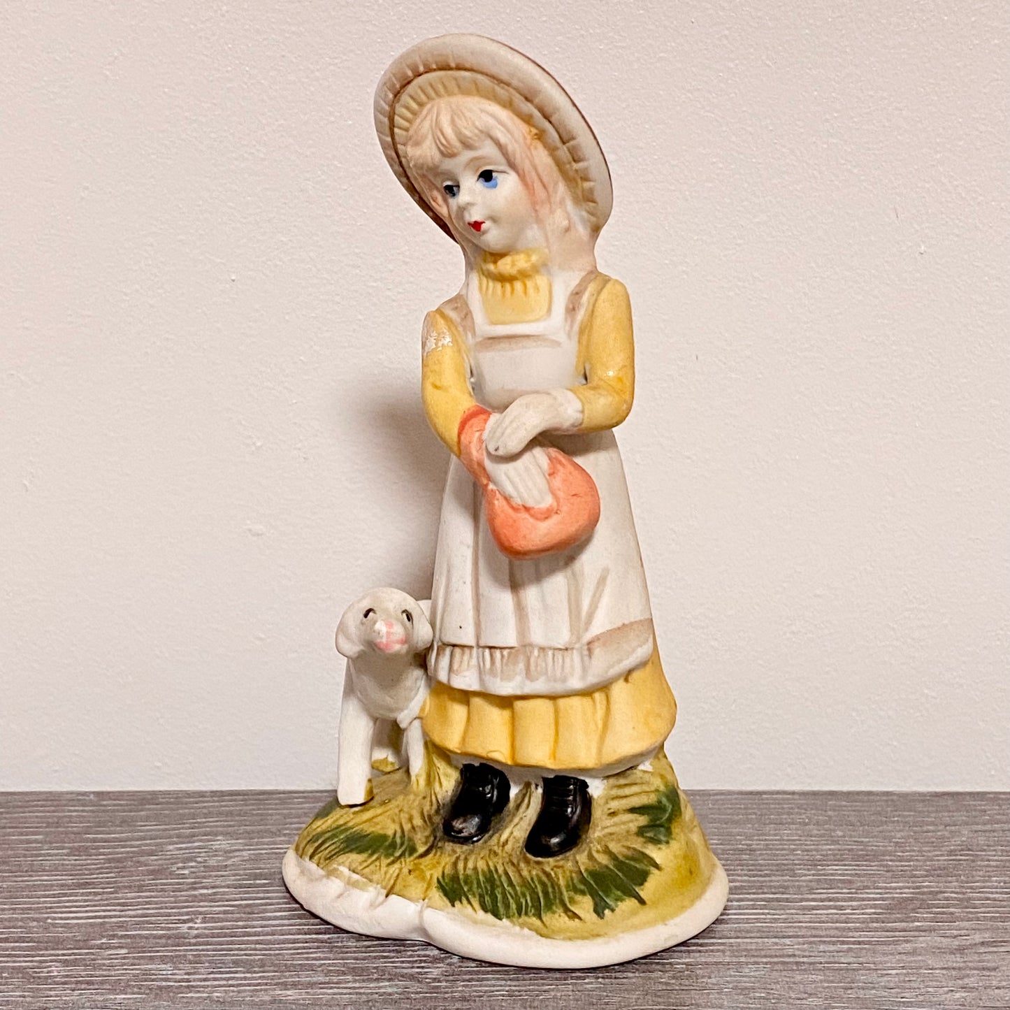 Vintage Porcelain Lady Mary Had A Little Lamb Figurine Ornament Art Deco Figure