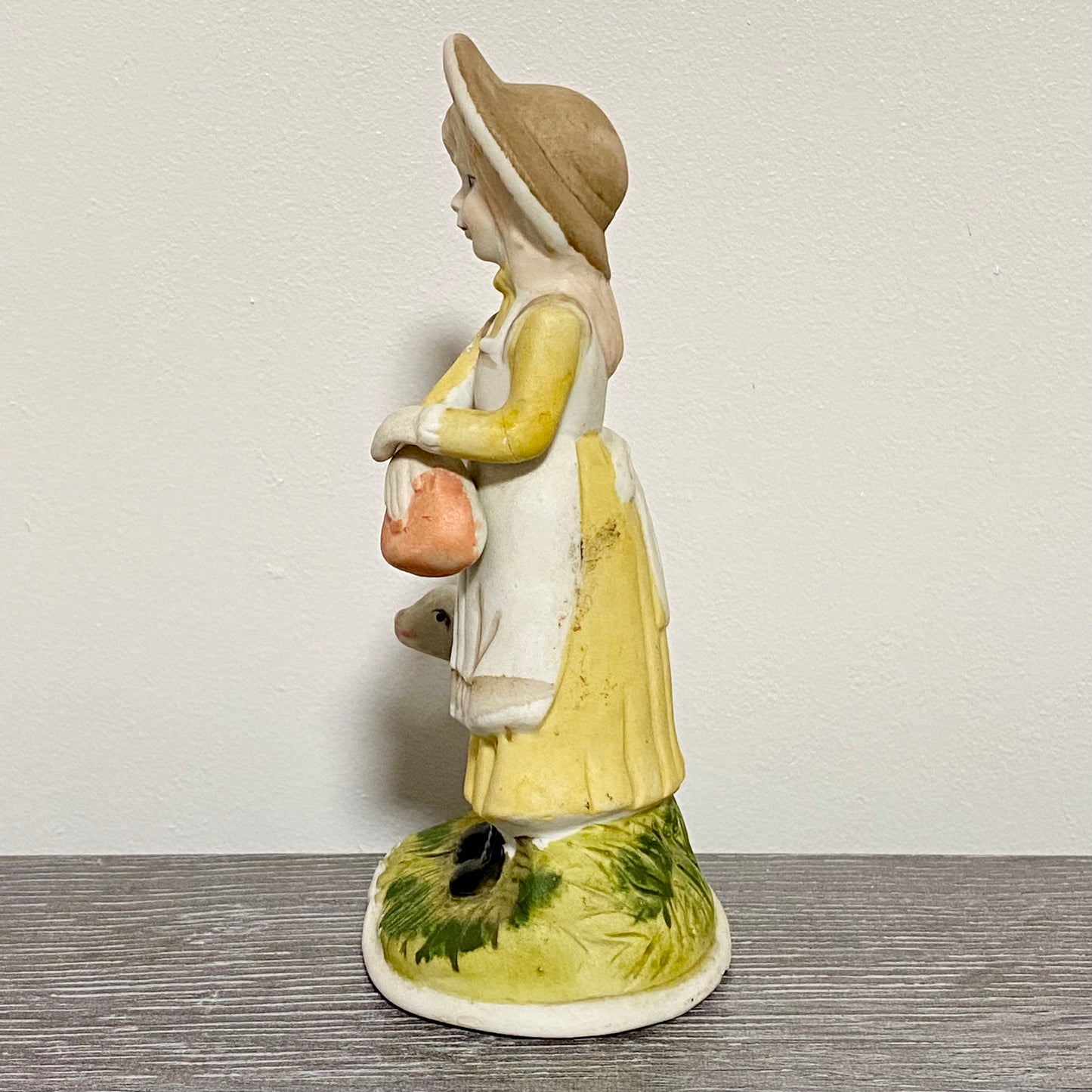 Vintage Porcelain Lady Mary Had A Little Lamb Figurine Ornament Art Deco Figure