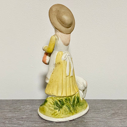 Vintage Porcelain Lady Mary Had A Little Lamb Figurine Ornament Art Deco Figure
