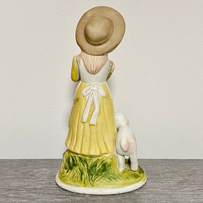 Vintage Porcelain Lady Mary Had A Little Lamb Figurine Ornament Art Deco Figure