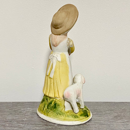 Vintage Porcelain Lady Mary Had A Little Lamb Figurine Ornament Art Deco Figure
