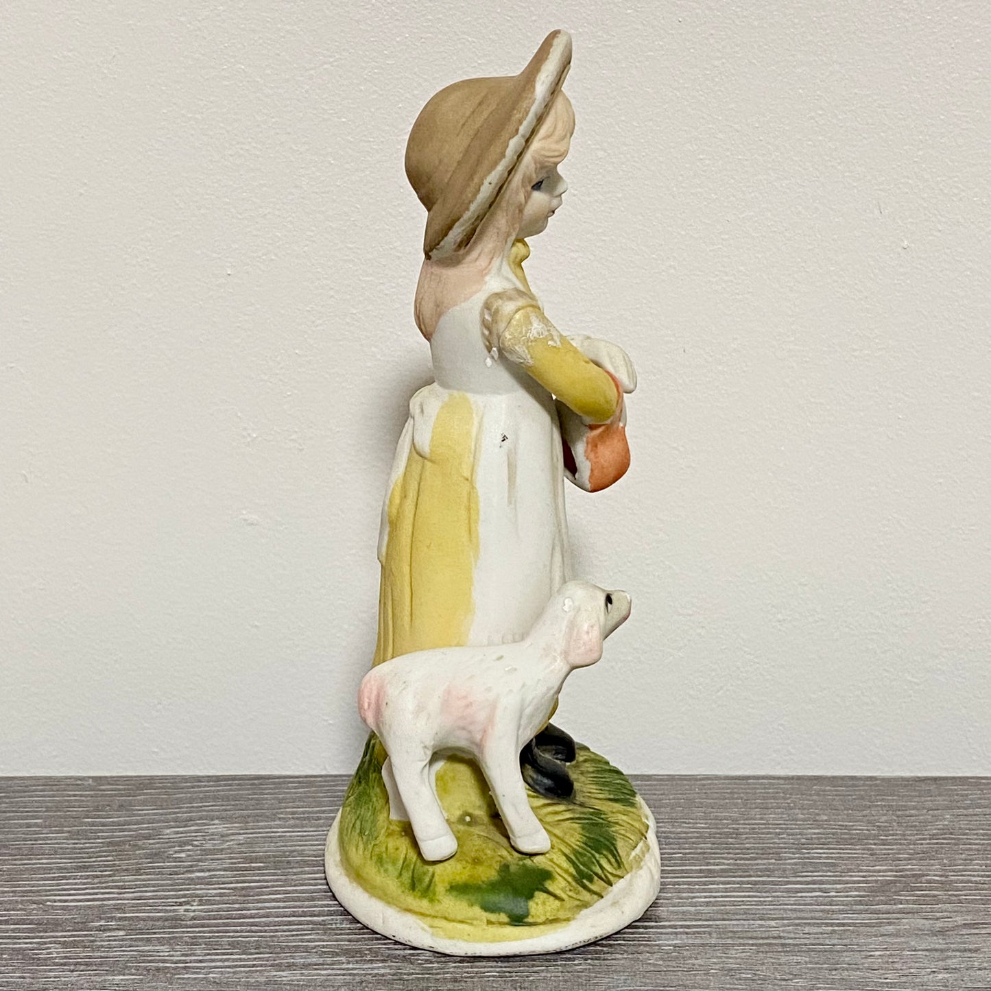 Vintage Porcelain Lady Mary Had A Little Lamb Figurine Ornament Art Deco Figure