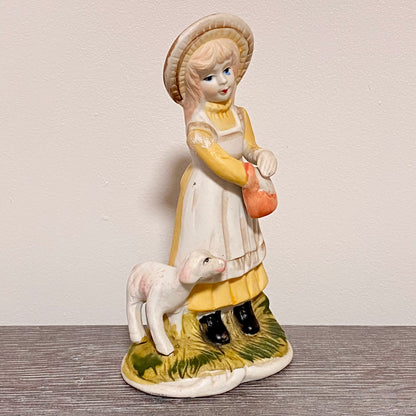 Vintage Porcelain Lady Mary Had A Little Lamb Figurine Ornament Art Deco Figure
