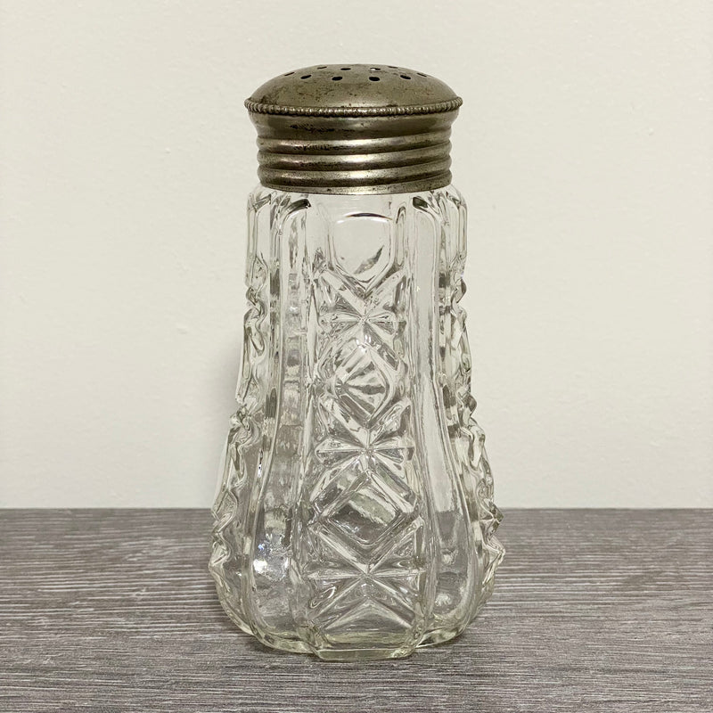Vintage Cut Crystal Clear Glass Sugar Salt Shaker Sprinkler & Silver Screw Top