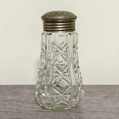 Vintage Cut Crystal Clear Glass Sugar Salt Shaker Sprinkler & Silver Screw Top