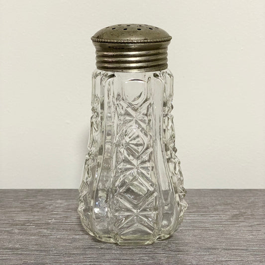 Vintage Cut Crystal Clear Glass Sugar Salt Shaker Sprinkler & Silver Screw Top