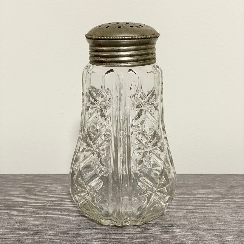 Vintage Cut Crystal Clear Glass Sugar Salt Shaker Sprinkler & Silver Screw Top