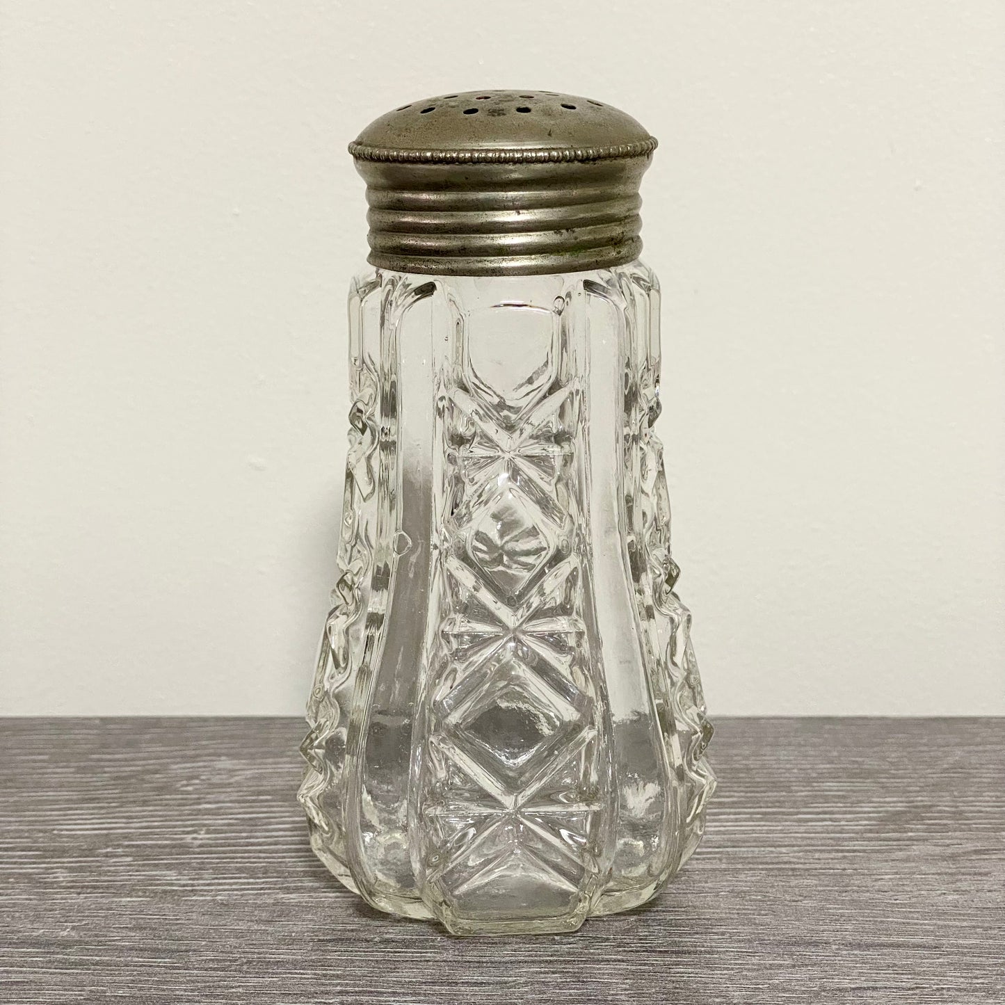 Vintage Cut Crystal Clear Glass Sugar Salt Shaker Sprinkler & Silver Screw Top